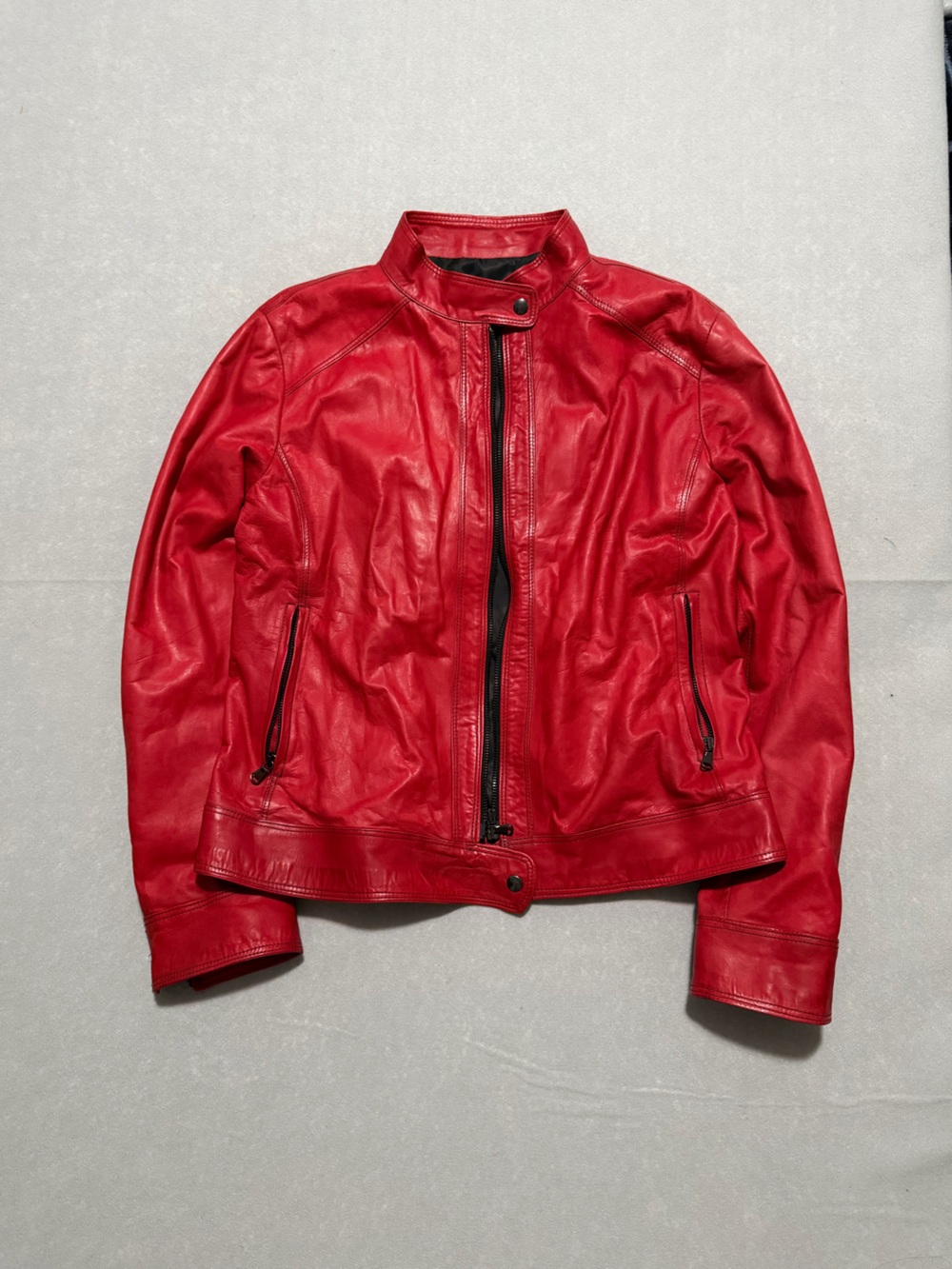 Women's Red Leather Moto Jacket